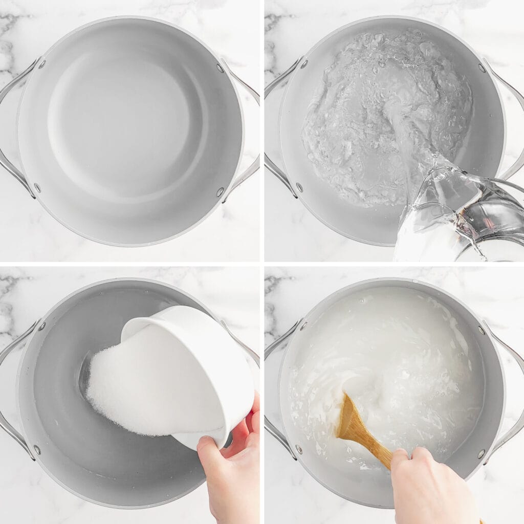Boiling Water and Sugar in Grey Pot