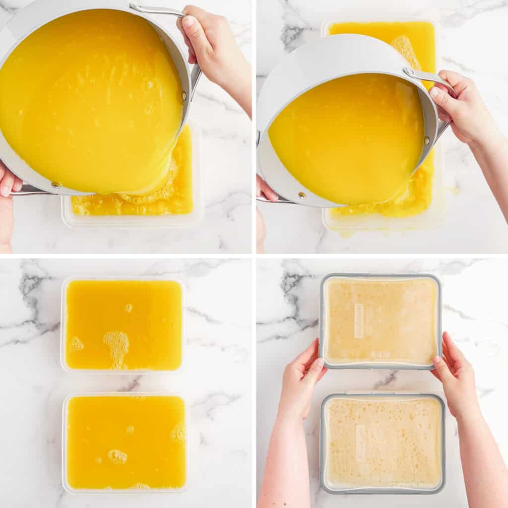 Pouring Citrus Slush Mixture Into Freezer Safe Container