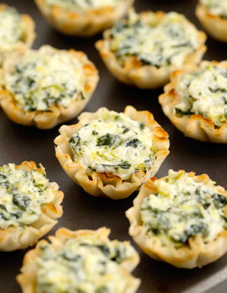 Spinach Dip Bites on Dark Background