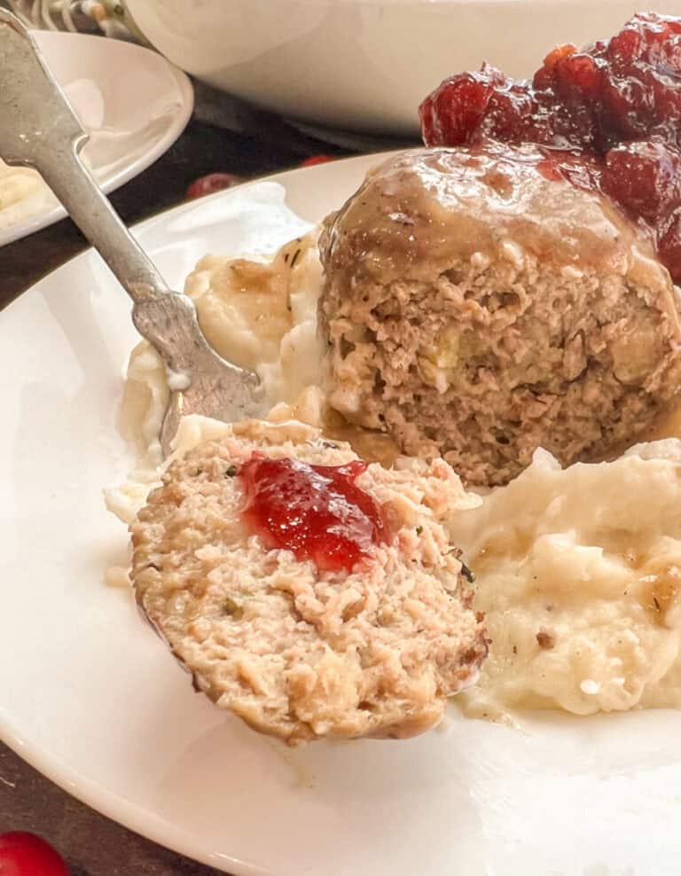 Turkey and Stuffing Meatballs with Gravy