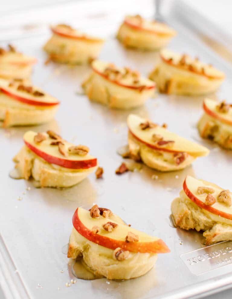 Apple Brie Crostini Appetizers on Baking Sheet