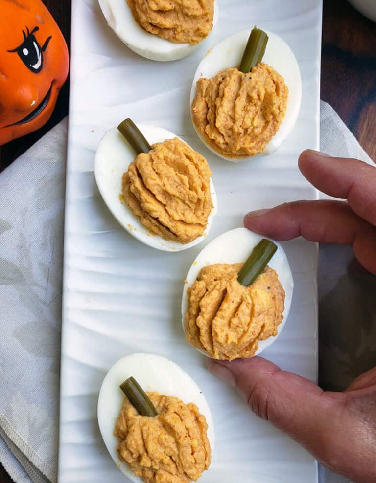 Pumpkin-Shaped Deviled Eggs