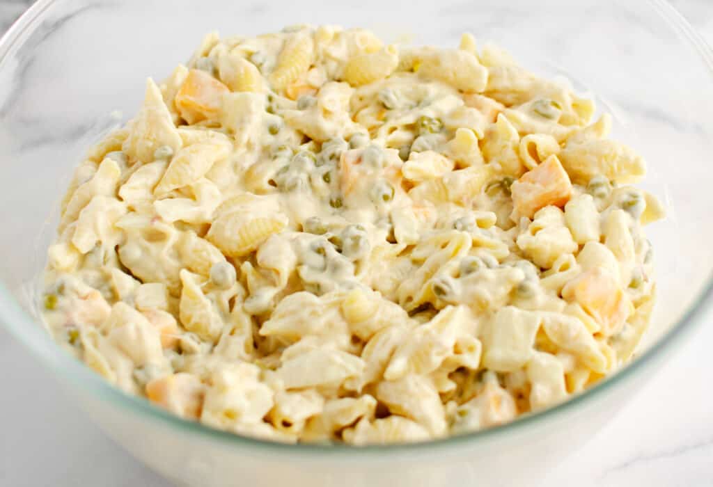 Tuna Pasta Salad in Glass Mixing Bowl