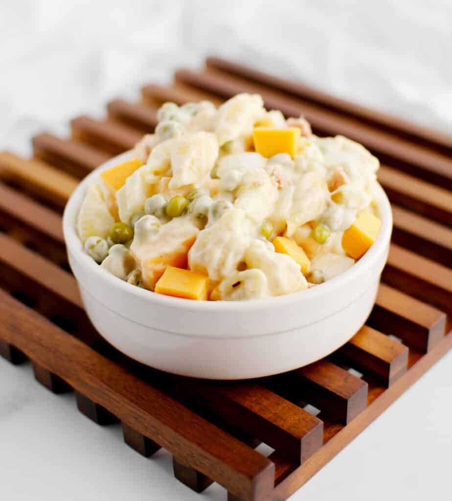 Tuna Pasta Salad in White Serving Bowl