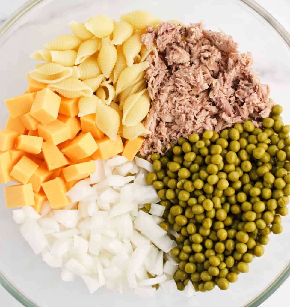 Salad Ingredients in Glass Bowl Before Mixing