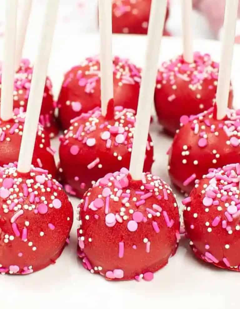 Red Valentine's Cake Pops with Sprinkles