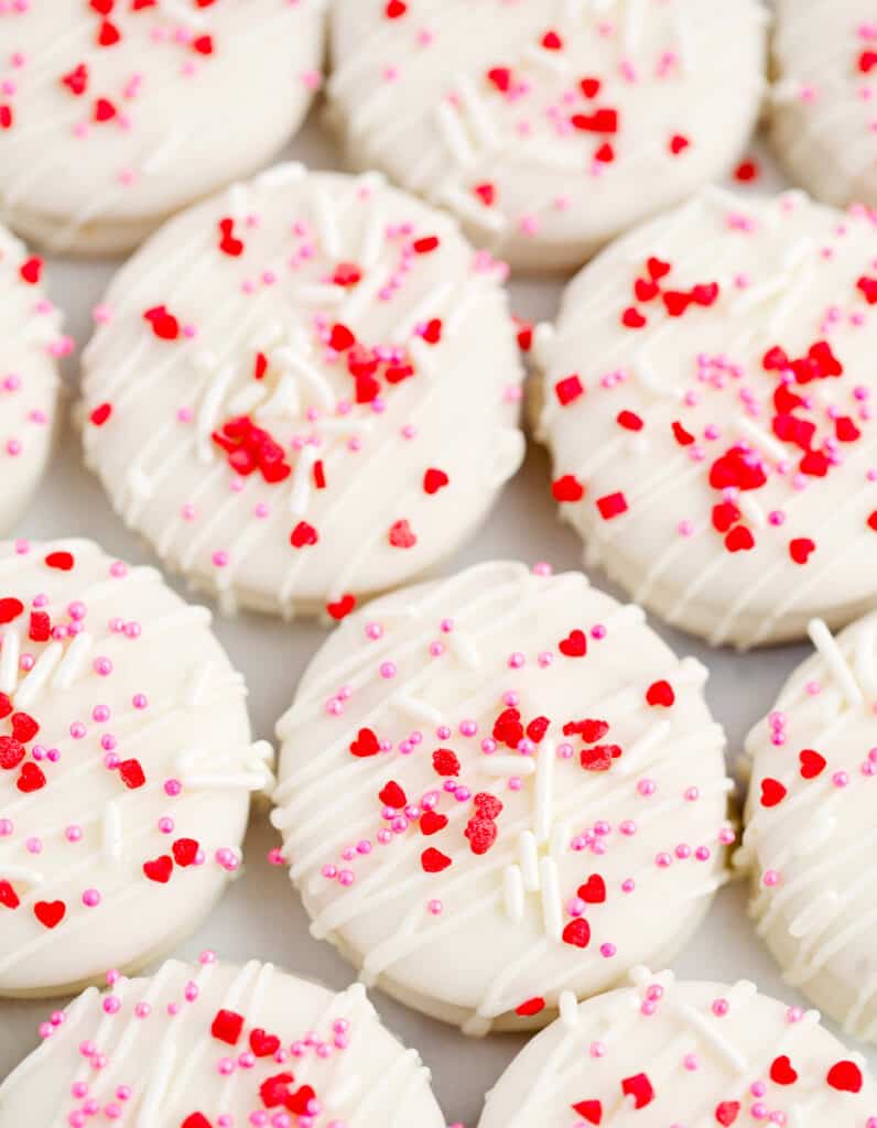 Valentine Cookies with White Chocolate, Crackers, and Peanut Butter with Valentine Sprinkles