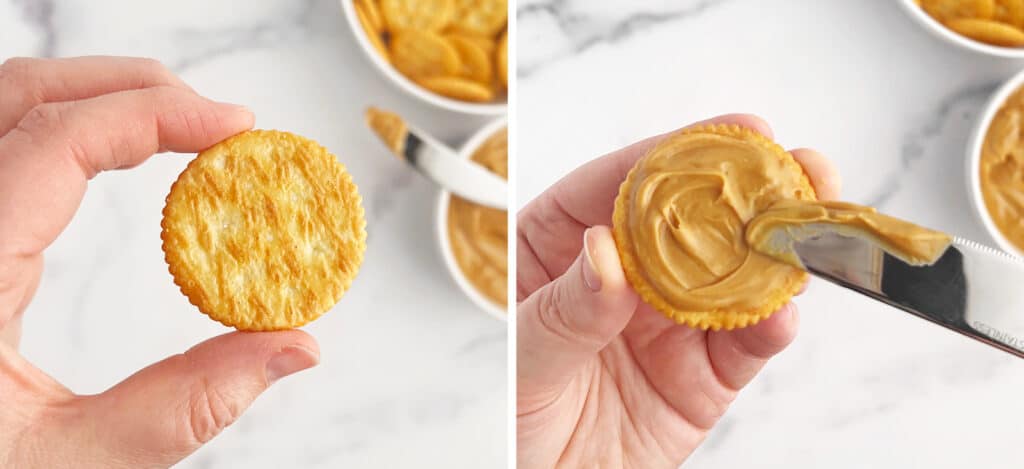 Cracker (Left) Spreading Peanut Butter on Cracker (Right)