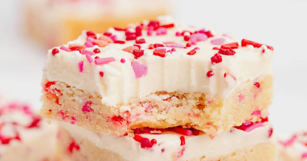 Stacked Valentine Sugar Cookie Bars with Sprinkles
