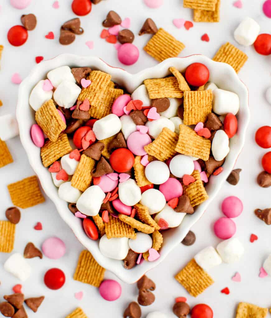 Valentines Snack Mix in Heart Bowl