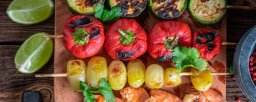 Roasted Cherry Peppers and Veggies on Skewers