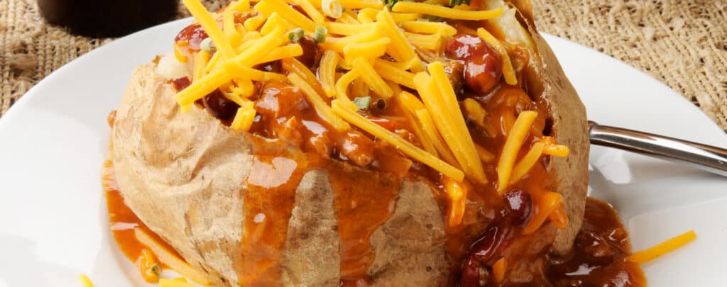 Chili Smothered Baked Potatoes