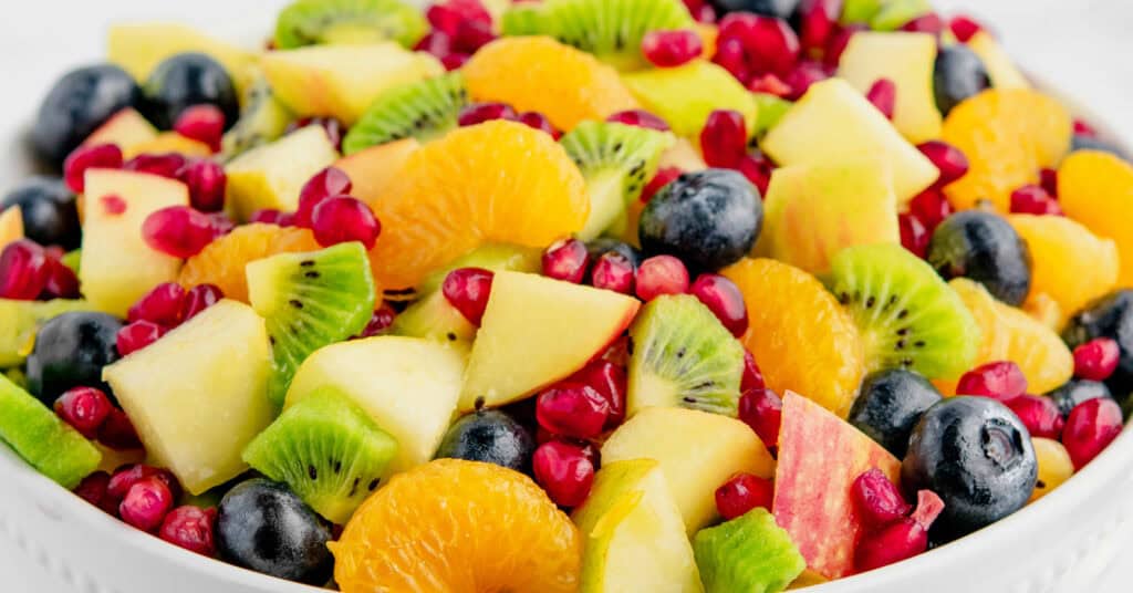 Winter Fruit Salad in White Bowl
